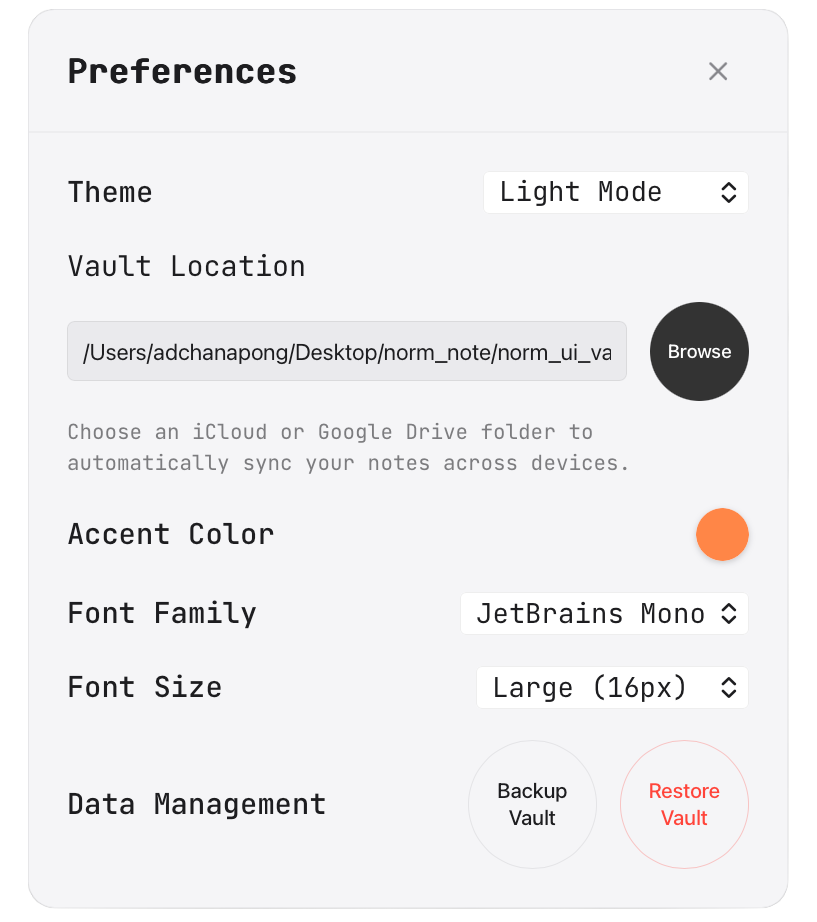 Preferences and Vault Location